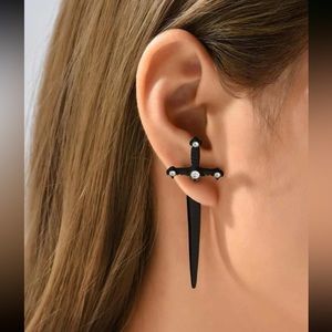 🗡️ Awesome Pair Of Metallic Rhinestone Sword Stud Jacket Earrings 🗡️